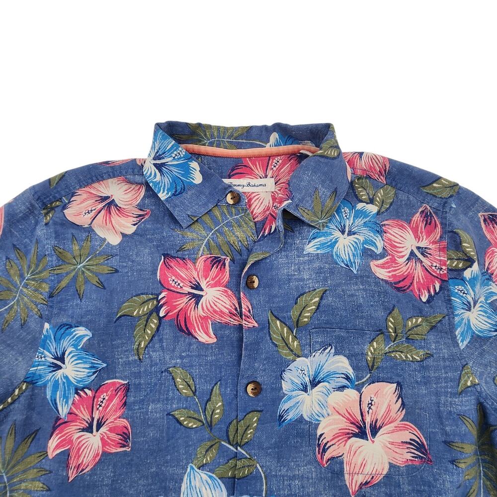 Tommy Bahama Silk Shirt Blue Hibiscus Short Sleeve Hawaiian Floral Mens M - Picture 3 of 11